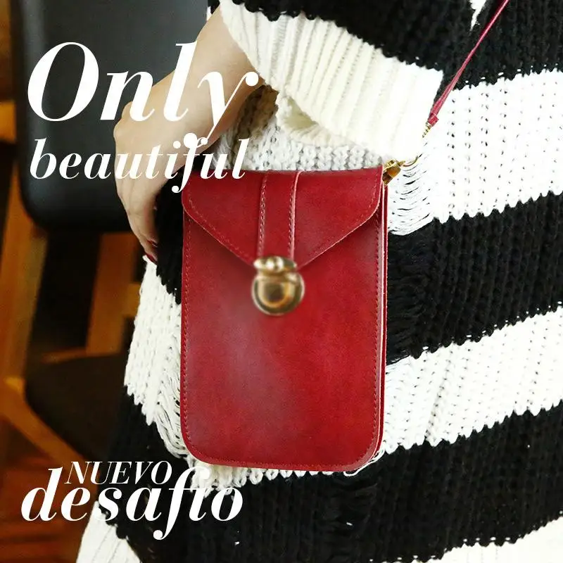 

Transparent Touch Screen Retro Simple Mobile Phone Bags Women PU Leather Messenger Bags Small Flap Bag Mini Shoulder Purses Lady