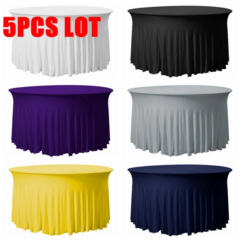 5pcs Ruffled Round Spandex Table Cover Cloth Stretch Tablecloth For Wedding Event Decoration | Дом и сад