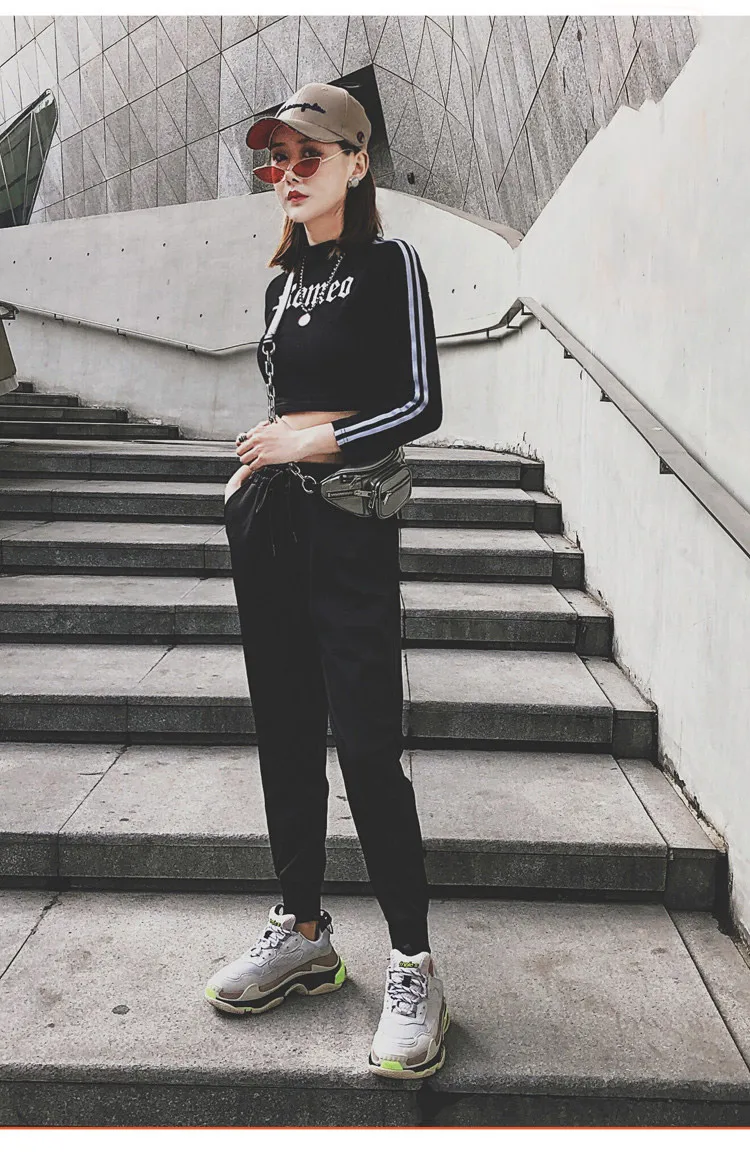 BIVIGAOS Trendy Fashion Thread Letter Sweatpants Women Spring Autumn New Students Loose Stripes Black Sport Casual Pants Joggers