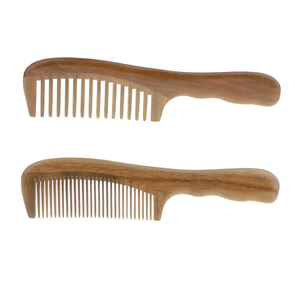 Natural Sandalwood Durable Wooden Comb Wide/Fine Toothed Detangling Hair Comb for Thick Curly Hair 7.7`