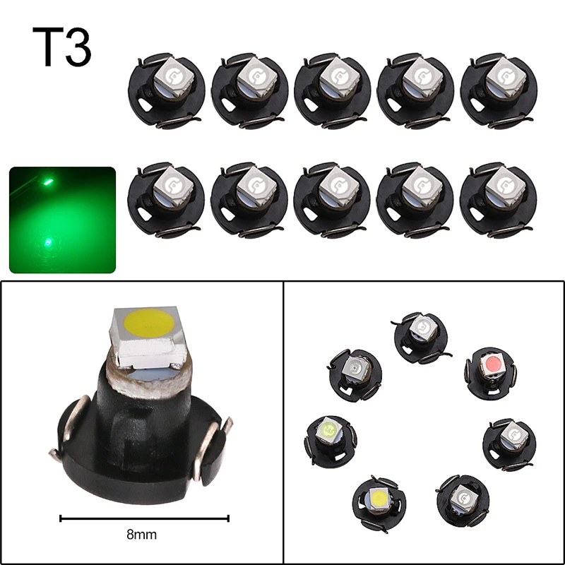 10-Pack 12V T10 Wedge Base LED Bulbs - Warm White - For Dashboard, Speedometer, Gauge Lighting (Ba7s, Ba9s, T3, T4)