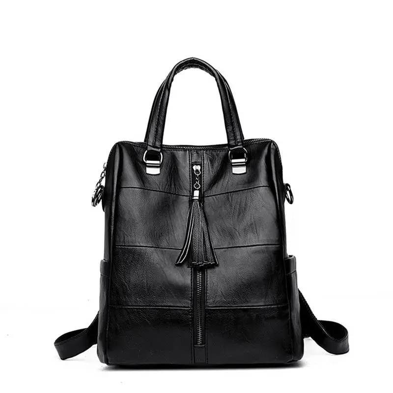 3 в 1 рюкзак, дизайнерский женский рюкзак, высокое качество, кожа, рюкзаки для путешествий, школьные сумки для девочек-подростков, рюкзак - Color: Black