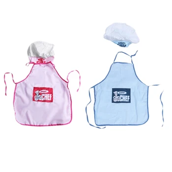 

4 Pcs Cute Children Apron Fashion Chef Hat Pocket Set Kids Craft Art Kitchen Cooking Drink Food Baking DIY Painting