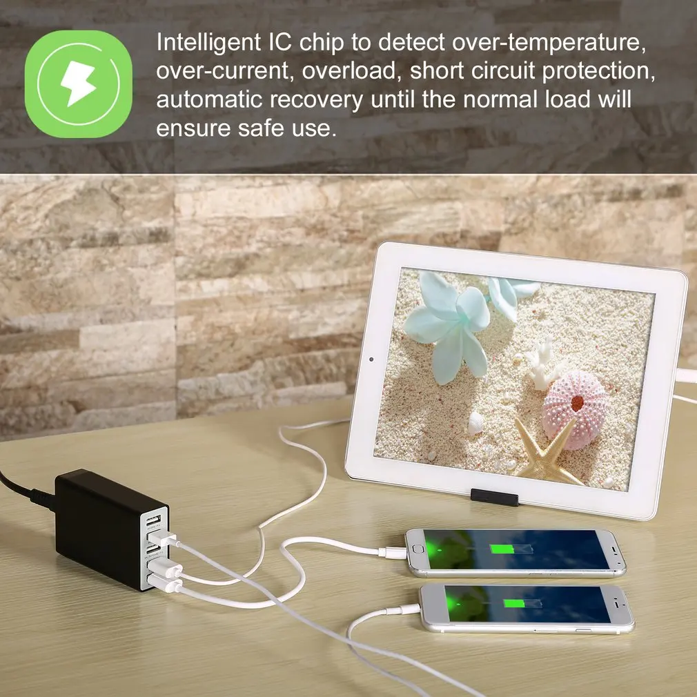 5V 8A 5 портов USB зарядное устройство с кабелем для передачи данных высокоскоростное зарядное устройство для телефона настенный адаптер для зарядки смартфона зарядное устройство