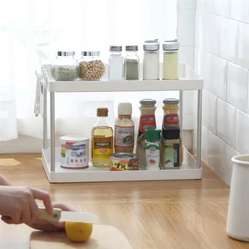 

1pc Storage Rack White Double Layer Kitchen Spice Rack Commodity Shelf Storage Rack Kitchen Rack