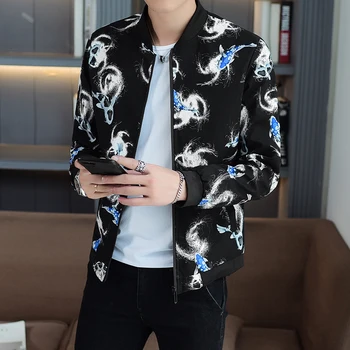 

2020 Men New Style Printed Light Jacket Youth Casual Trend Slim Fit Handsome Stand Collar Jacket