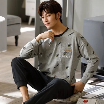 

Autumn Mens Cotton Pajama Set Pajamas Men Sleepwear Long Sleeve Nightwear Home Male Winter for Sleeping Loungewear Plus Size 3XL