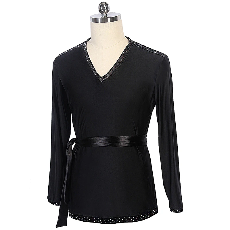 Long sleeve Рубашки для латинских танцев, мужской черный топ, танго, Самба, ча, ча, сальса, Румба, Одежда для танцев, для взрослых, стандартный танец, одежда для выступлений, DN4311 - Цвет: Long sleeve