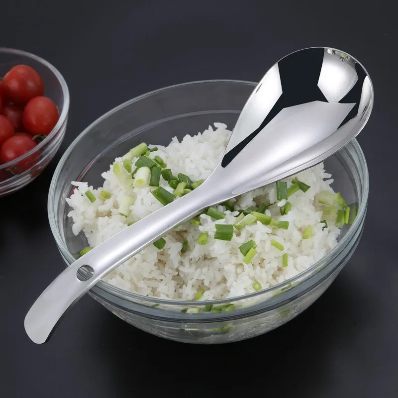 Kitchen Tools 304 Stainless Steel Rice Spoon Non Stick Rice Household Large Shovel Integrated Long Handle Spoon
