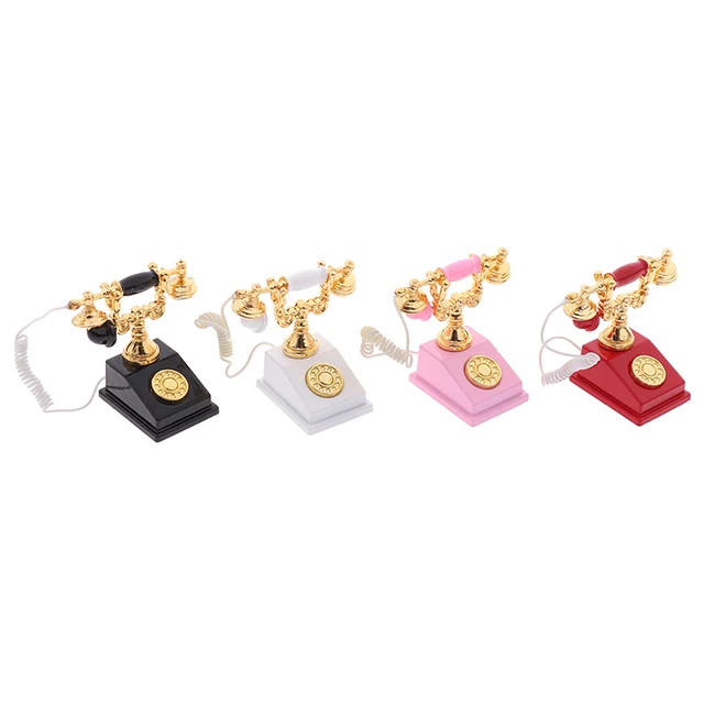 1:12 Miniature Phone Model Alloy Vintage Retro Rotary Telephone Dollhouse Decoration Accessories 5