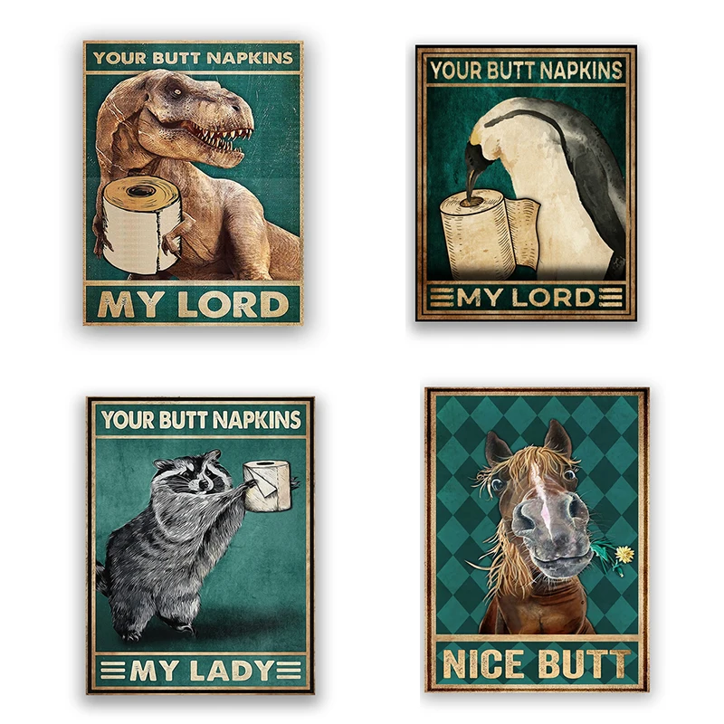 

Wall Art Abstract Vintage Toilet Funny Posters Prints Retro Animals Nordic Canvas Paintings for Living Room Bedroom Decoration