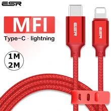 ESR MFI сертифицированный кабель Lightning-USB 8-Pin 3.3ft для быстрой зарядки данных 1 м 2 м для iPhone 11X8 Plus 7 6s 6 SE для iPad Pro Air
