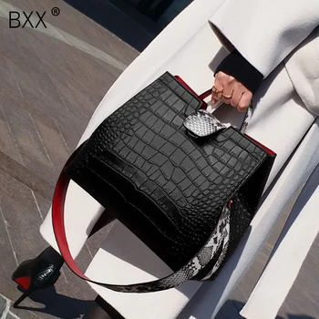 

[BXX] Woman 2020 New Pattern Tide Crocodile Grain High Capacity Wide Strap PU Leather Shoulder Bag Tote Business Handbag LM827