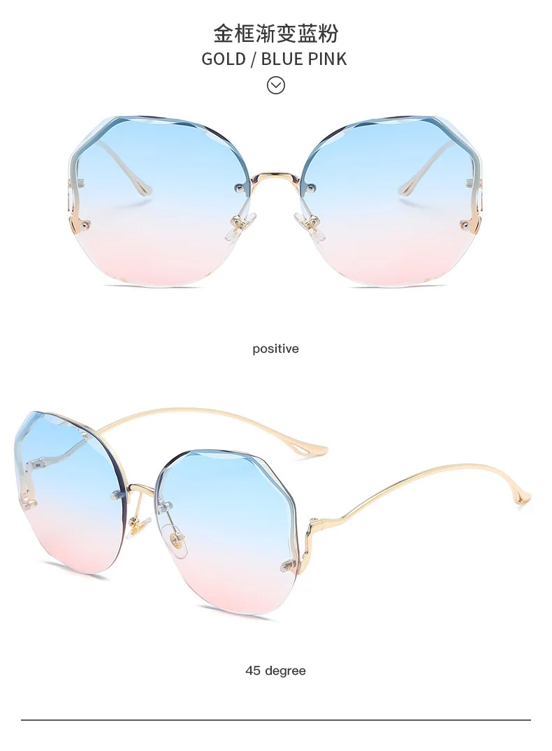 2021 Fashion Tea Gradient Sunglasses Women Ocean Water Cut Trimmed Lens Metal Curved Temples Sun Glasses Female UV400 Women's Glasses