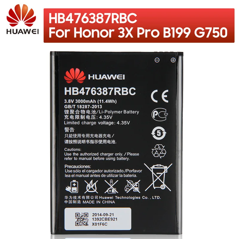 Оригинальный запасной аккумулятор Huawei HB476387RBC для Honor 3X Pro B199 G750 оригинальный