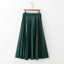 Женские винтажные Юбки миди из искусственной кожи, зеленая плиссированная длинная юбка, Женская шикарная Офисная Женская юбка с боковой молнией, женская уличная одежда