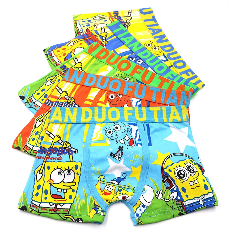 

5 Pcs/lot Cotton Soft Underpants Spongebob Squarepants Panties Boys Children Boxers Panty