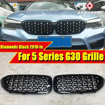 

G30 Front Bumper Diamonds Grill Grille ABS Gloss Black 5 Series 520i 530i 540i 540iXD Front Kidney Grille Auto Car styling 18-
