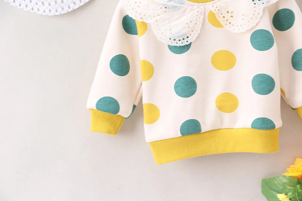 Toddler Baby Kids Girls Ruffles Dot Print Pullover Tops T-shirt Casual Clothes Children's Sweater Hoodie Autumn Winter