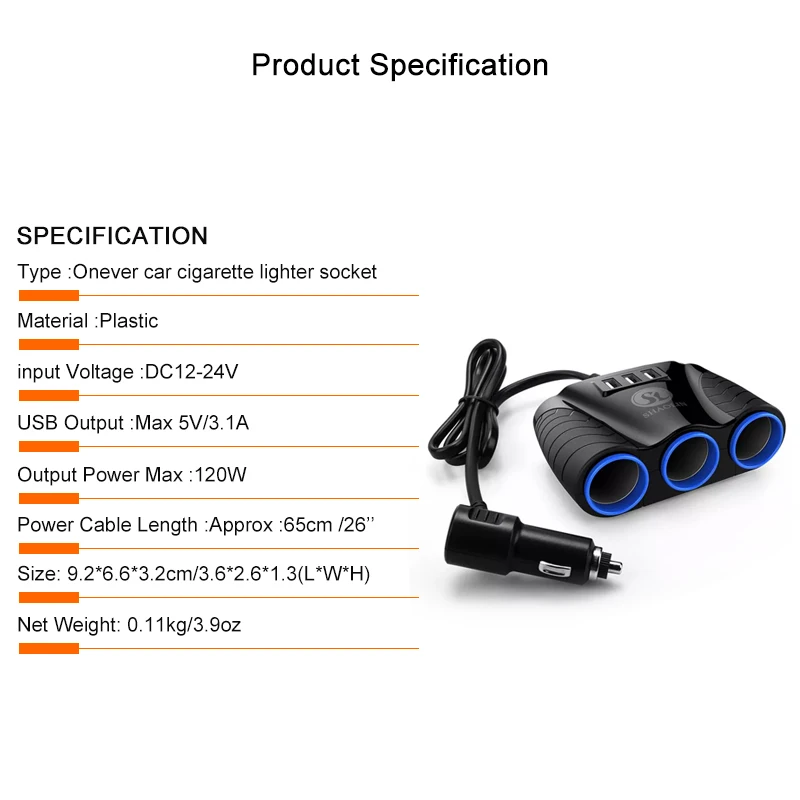 12V 24V розетка для автомобильного прикуривателя сплиттер светодиодный Авто