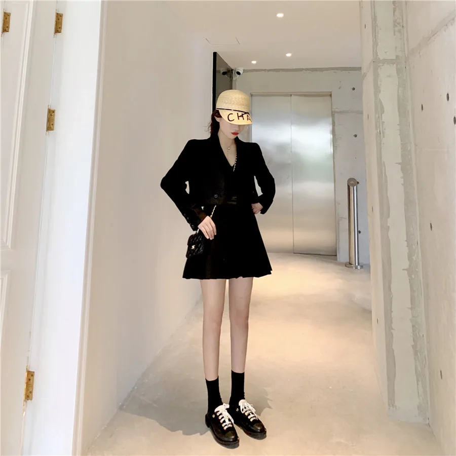 Summer New Style Korean-style Fashion Casual Short Fold-down Collar Suit Jacket Women's Versatile Long Sleeve Elegant Tops