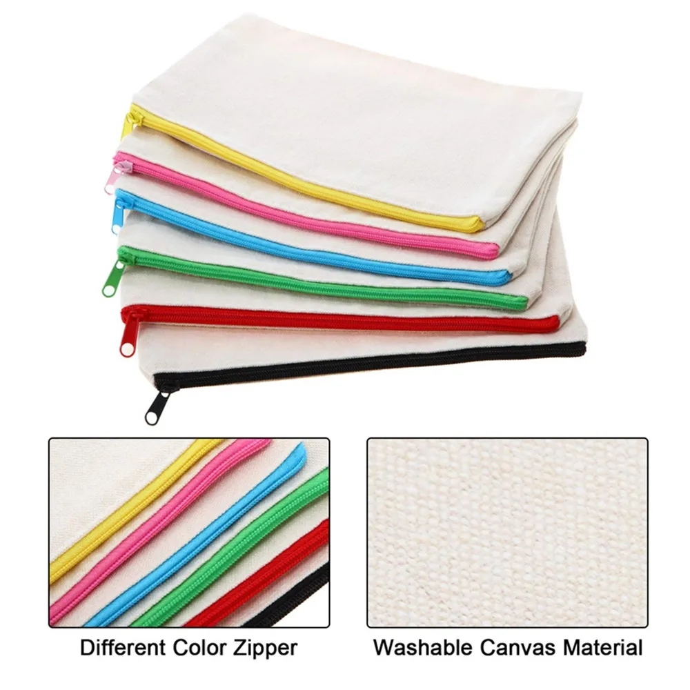 Canvas Zipper Pouch Bags Canvas Pencil Pouch for Travel N\A 10-Pack Canvas Makeup Bag School DIY Craft Bags Heavy Duty Canvas Storage Bags 