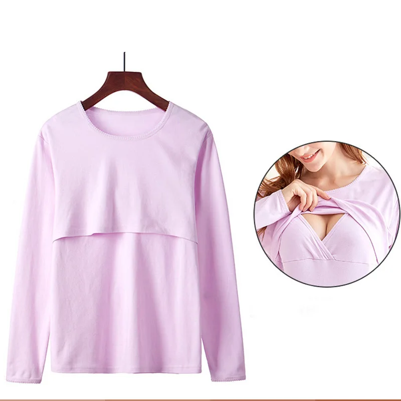 Осенние пижамы для беременных и кормящих мам, пижамы для беременных, Послеродовая одежда для сна, хлопковые топы с длинными рукавами, платья для беременных - Цвет: B