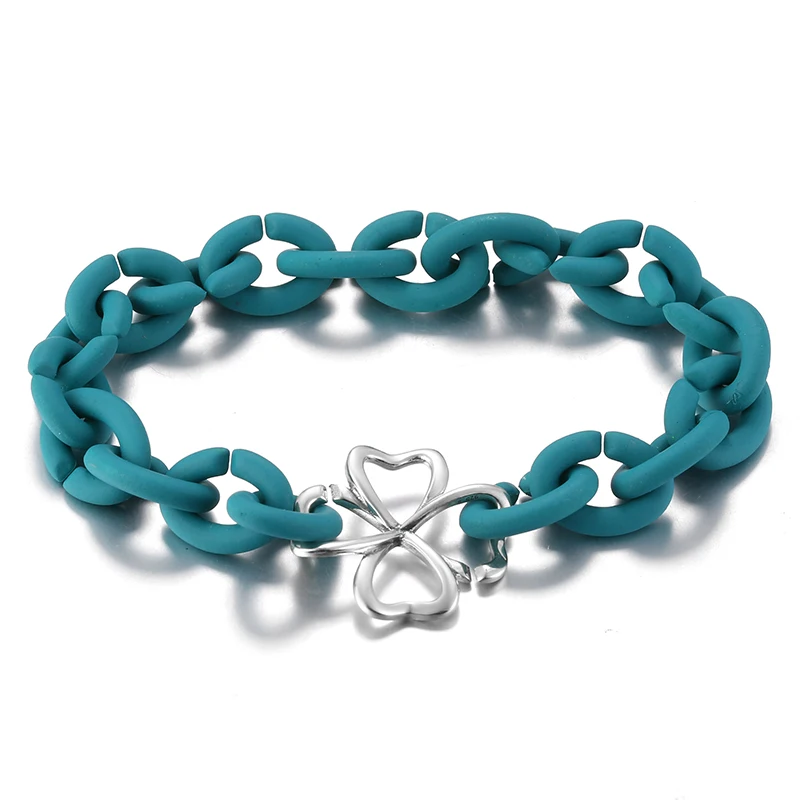 Fashion 925 Sterling Silver Clover beads lake Blue Hard Rubber X Bracelet For Women Men European style Bracelet Bangles Jewelry