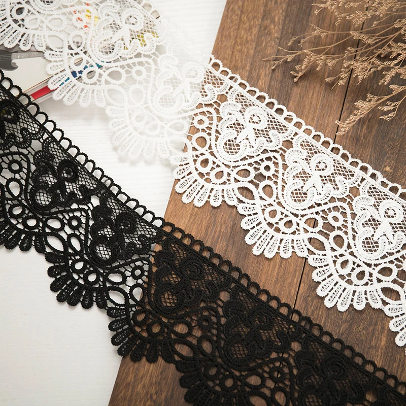 2yards lace ribbon white black Water soluble sewing accessories 12cm wide hollow flower embroidery fabric needlework DIY crafts lace ribbon lace fabric lace sewing accessories lace sewing supplies lace accessories lace garment accessories clothing craft accessories