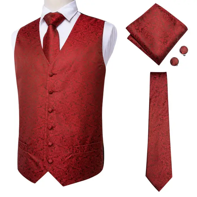 Hi-Tie 20 Color Silk Men's Vests and Tie Business Formal Dresses Slim Vest 4PC Hanky cufflinks for Suit Blue Paisley Waistcoat MS-0013