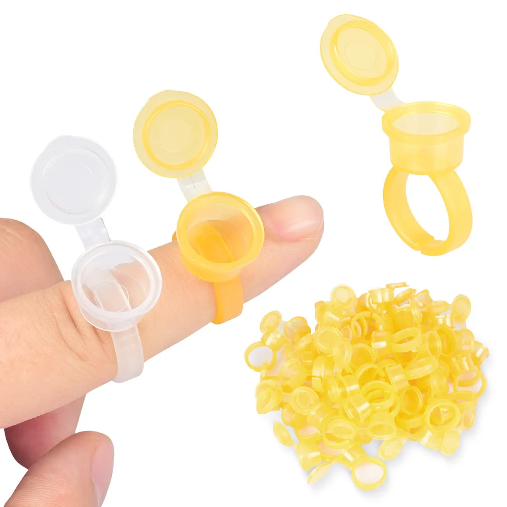 

50pcs/bag Tattoo Ink Ring Cups with Lid Adjustable Pigment Holder Transparent Storage Base Permanent Makeup Microblading Tools