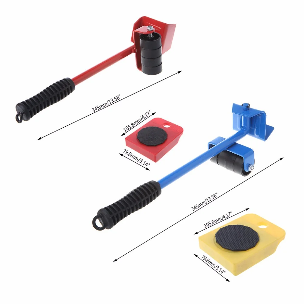 ZK3 5 PCS Furniture Mover Tool Set Furniture Transport Lifter Heavy Stuffs Moving Tool Wheeled Mover Roller Wheel Bar Hand Tools-4