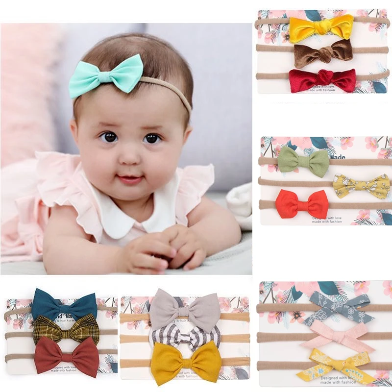 

3pcs/lot Cute Bow Baby Headband for Girl Nylon Head Bands Turban Newborn Headbands Hairbands for Kids Baby Girl Hair Accessories