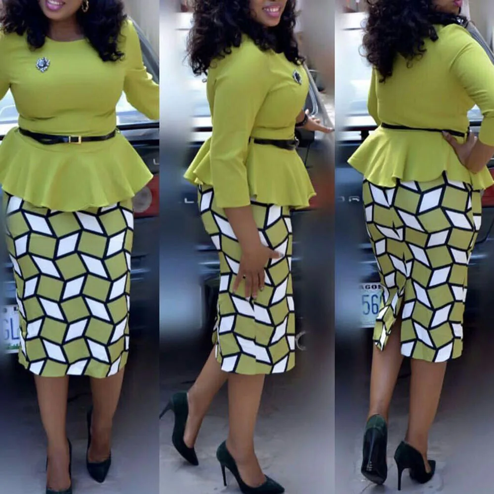 Green Women Plus Size 5xl Falbala Bodycon Dress Lady Wokrwear Midi Dresses Elegant 2020 Summer Ruffles Female Vestiods |