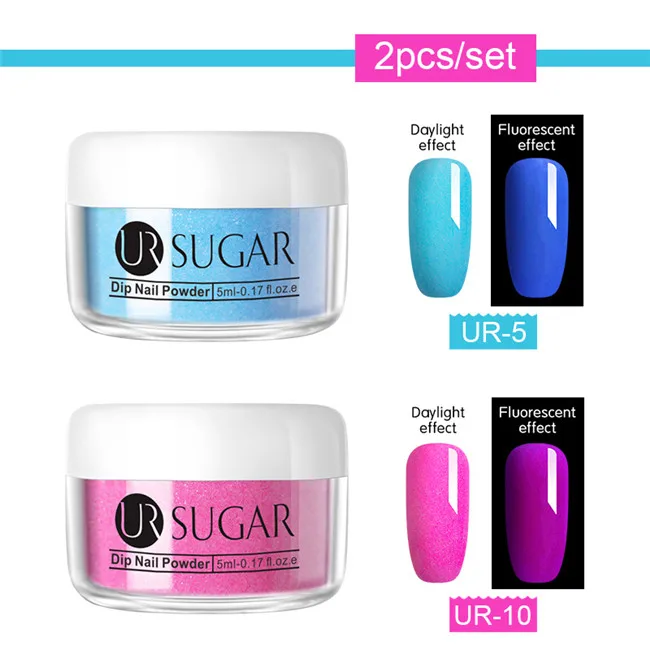2pcs set8 Ur Sugar 5 мл флуоресцентный блеск Dip порошок для ногтей голографический градиентный французский пигмент погружающийся порошок для ногтей украшение для ногтей - Цвет: 2pcs set8