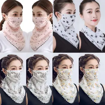

2 PCs Women Face Mask Fashion Chiffon Outdoor Neck Gaiter Sun Protection Face Masks Washable And Reusable Mascarillas A