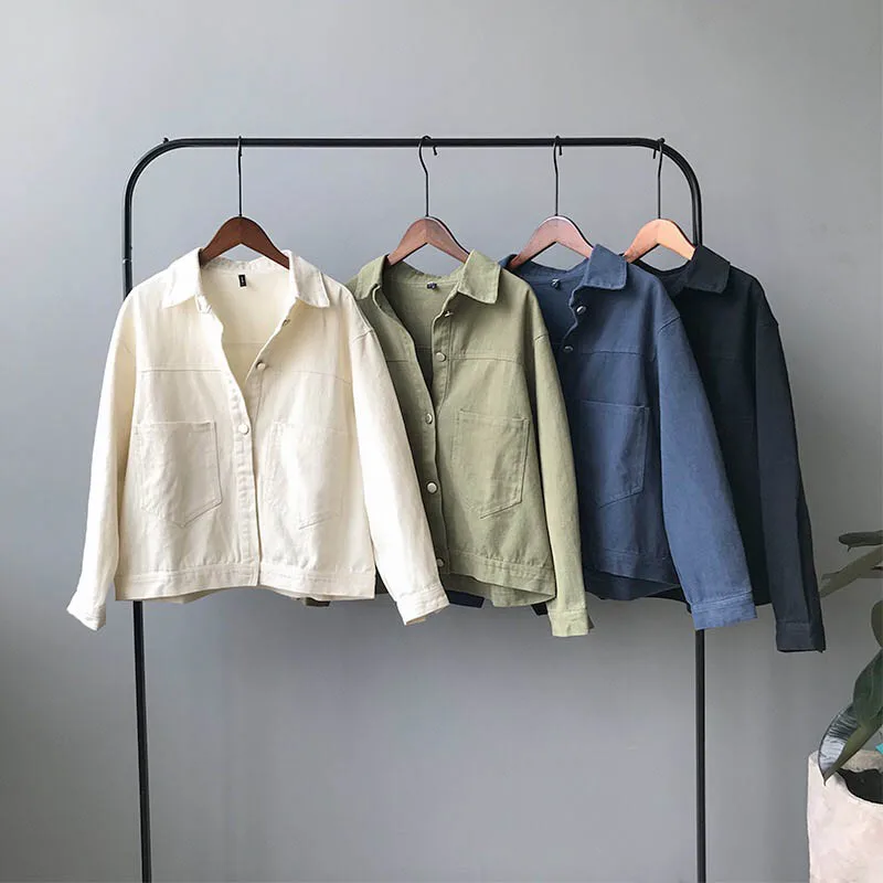 

Spring Autumn Femme Basic Jacket Cotton Padded Single Breasted Cowboy Loose Short Loose Casual Straight Cardigan Feminine Tops