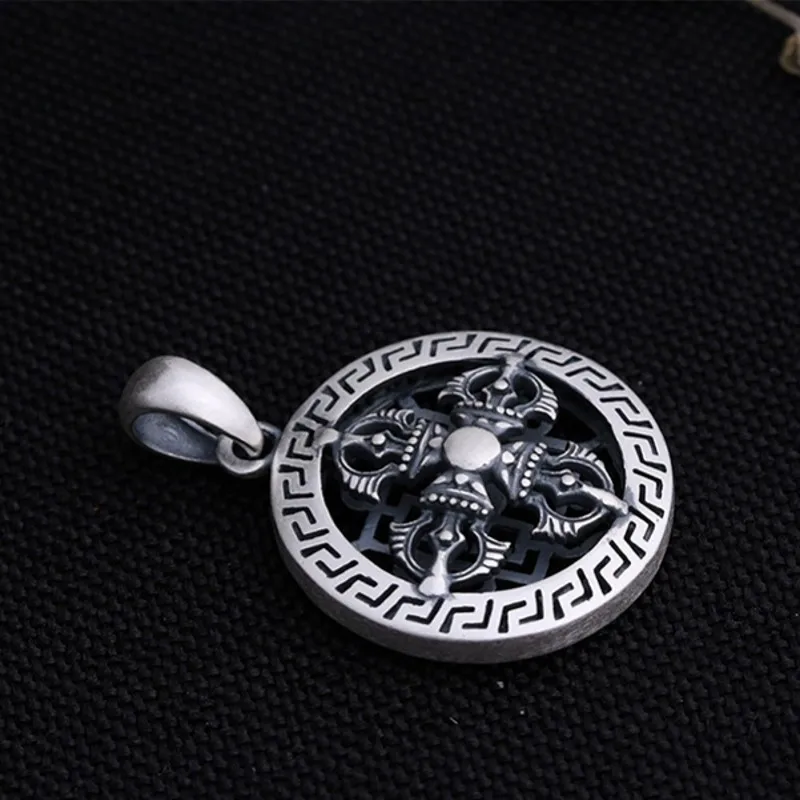 Real S990 Pure Silver Buddhist Pendant For Man Retro Eethnic Style Good Luck Ward Off Evil Jewelry