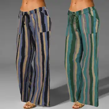 

Celmia Casual Vintage Wide Leg Long Pants Women Loose Elastic Waist Linen Trousers 2020 Fashion Print Palazzo Pantalones Femme 7