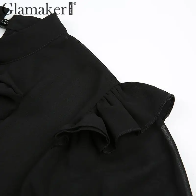 Glamaker, черная шифоновая блузка с воротником-бантом, женская элегантная блузка с длинными рукавами-фонариками и рюшами, осенне-зимняя сексуальная женская блузка