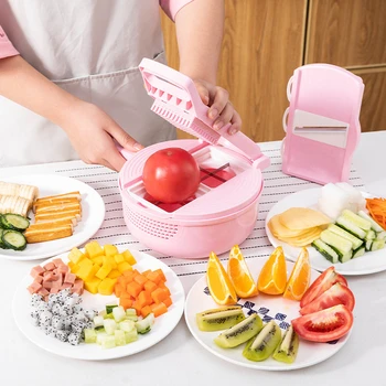 

Press vegetable cutter manual and fruit shredding multifunctional kitchen accessories gadget artifact Pink Hot Sale