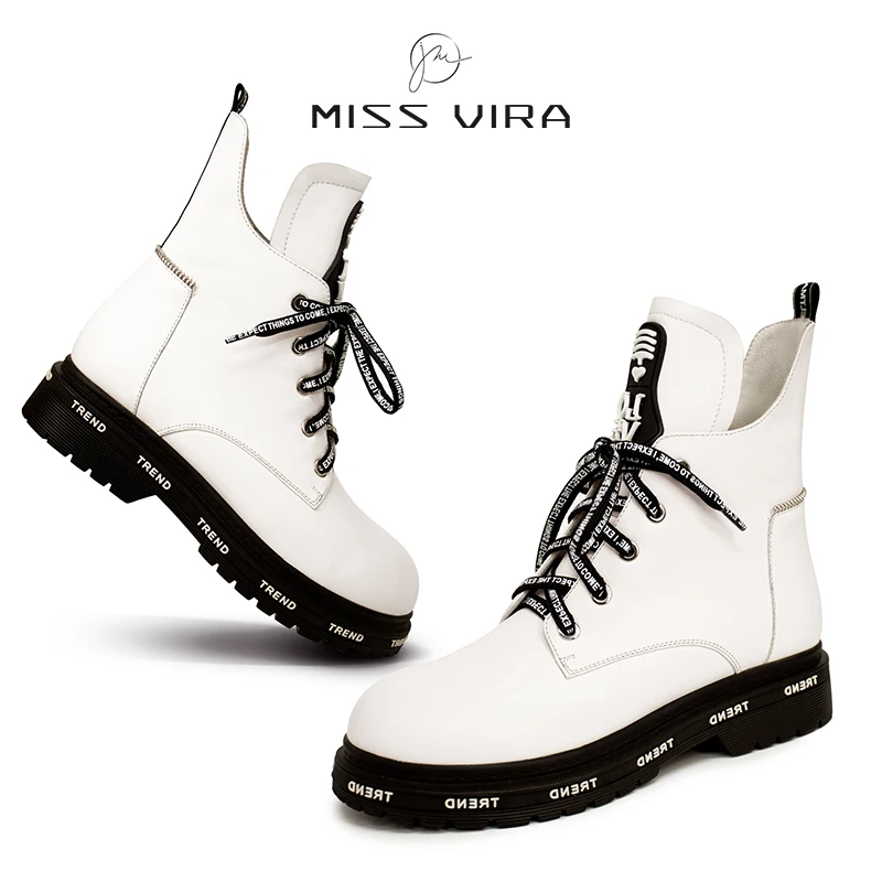 Женские ботильоны из натуральной кожи MISS VIRA модные белые ботинки на платформе