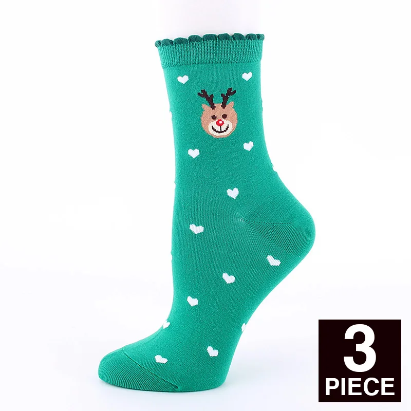 Женские хлопковые носки милые разноцветные Носки с рисунком каваи лося носки забавный подарок на Рождество для девочек 3 пар/лот# F - Цвет: C 3 pairs