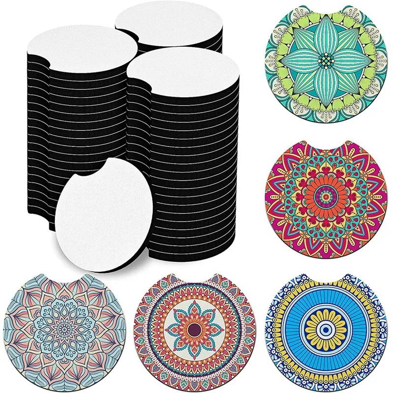 60 Pcs Of Sublimation Blank Car Coaster DIY Craft Hot Pressing Cup Holder For Beverage Water Absorption Auto Parts |