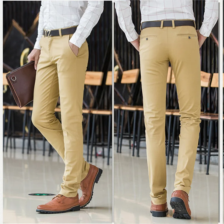 A Generation of Fat Spring And Summer-Ultra-stretch Casual Pants Young MEN'S Slim Fit Straight-Cut Pure Cotton Long Pants Fashio