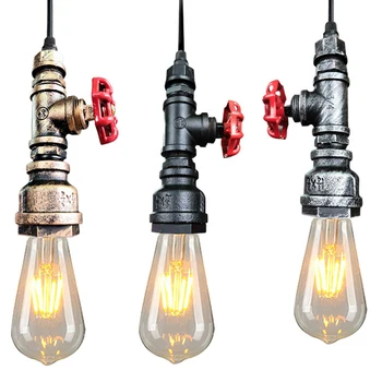 

Loft Industrial Iron Water Pipe Steam Punk Vintage Pendant Lamp Cord E27 Led Pendant Lights for Bedroom Bar Restaurant Kitchen