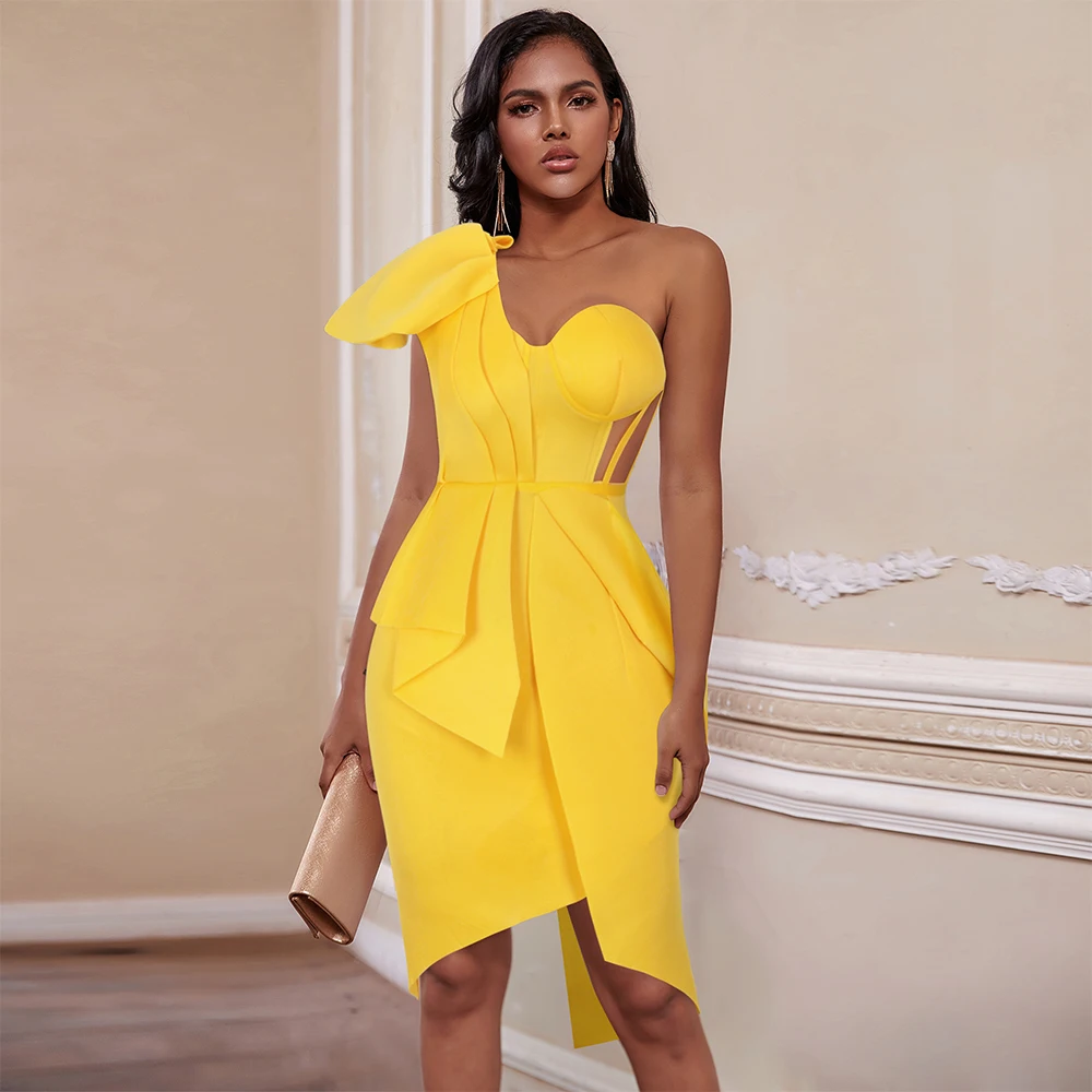 Ocstrade Women Sexy Bodycon Dresses 2020 New Summer Ruffled Yellow One Shoulder Bodycon Dress Celebrity Evening Club Party Dress Ocstrade Women Sexy Bodycon Dresses 2020 New Summer Ruffled Yellow One Shoulder Bodycon Dress Celebrity Evening Club Party Dress