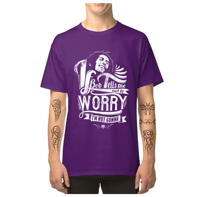 Bob_Marley_-_No_worry_797 100% Cotton Custom Tees Fitted Short Sleeve Men T-shirts Customized Fall Tshirts Round Collar Bob_Marley_-_No_worry_797 purple