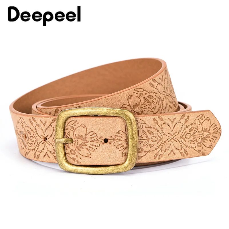 Deepeel/1 шт., 3,4 см* 97-127 см, женский кожаный ремень с цветочным узором, классический декоративный пояс с пряжкой в стиле ретро, подарок для женщин YK758