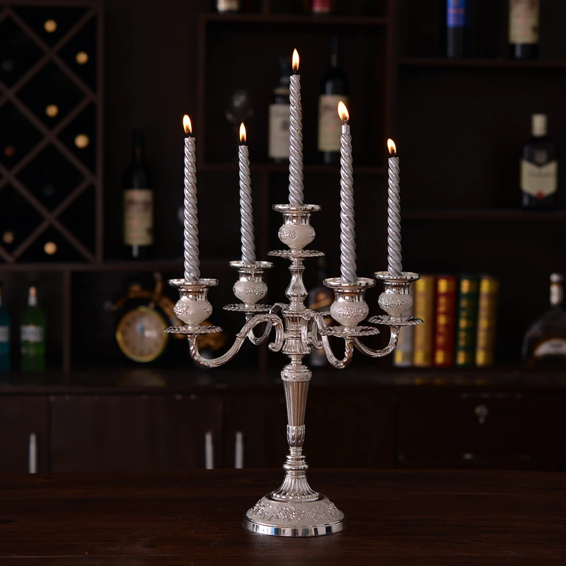 ui Verdampen klif Zilveren Kandelaar Luxe 5 Arm Vintage Metal Europese Kaarshouder Stok Retro  Candelabro Dorado Eettafel Decor DL60ZT|Kaarshouders| - AliExpress